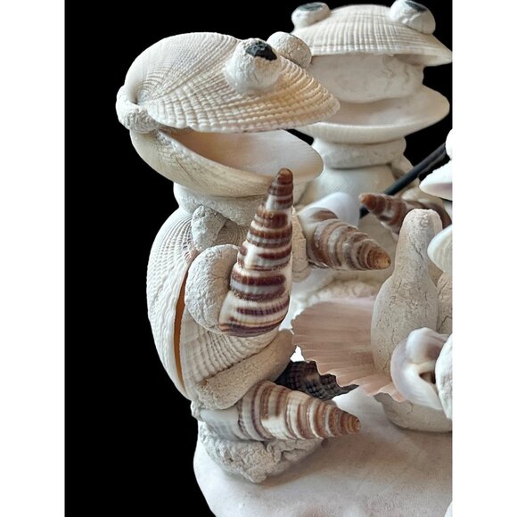 Handcrafted Shell Turtle Musician Figurines Under Palm Tree 4" T Vintage - Picture 4 of 14